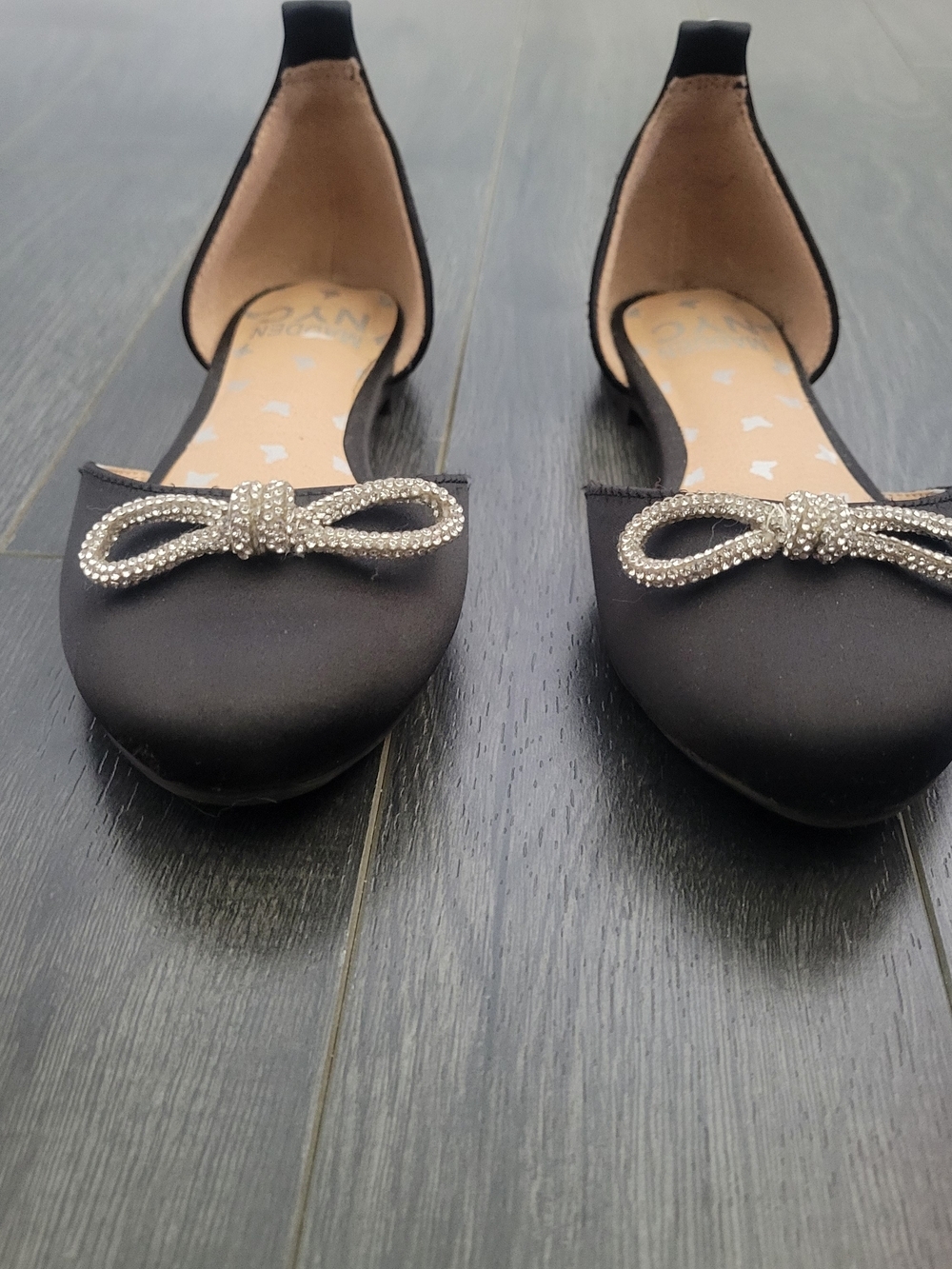 EUC Madden NYC D'Orsay Ballet Flats Sz Girls 13 Black Rhinestone Party Glam - Picture 6 of 10